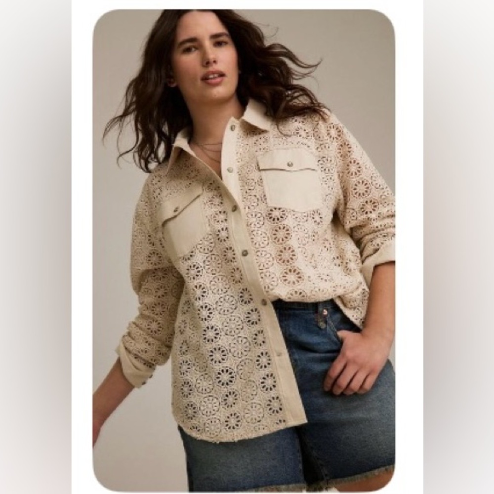 Torrid Festi Beige Eyelet Button-Down Shirt